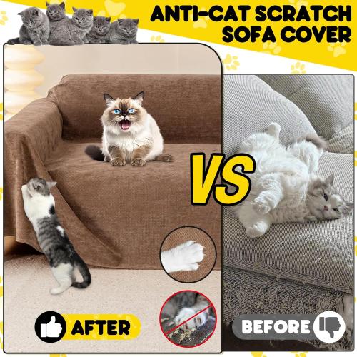 Cat Scratch Furniture Protector - Anti-Slip, Waterproof Sofa Cover to Keep Cats Off, Pet-Friendly Couch Protectors for 3 Cushion Couch, Brown Anti-Scratch Couch Cover for Pets and Kids 118X71