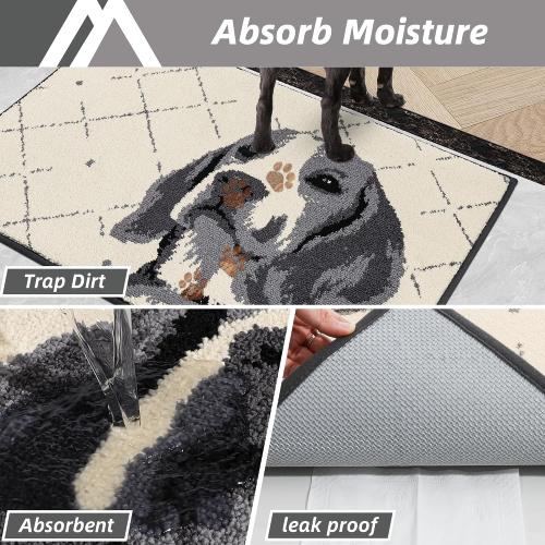 COSY HOMEER Dog Door Mat 32x48 Dirt Trapper Entryway Rugs Absorbent Funny Welcome Mat Washable Non Slip Entry Rugs,Grey