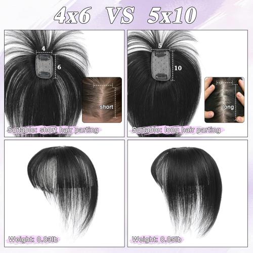 Hair Toppers for Women Real Human Hair-360°3D Topper with Bangs for Thinning Hair Clip in Bangs with Upgraded Silk Base Perfect for Daily Wear,5×10 Black