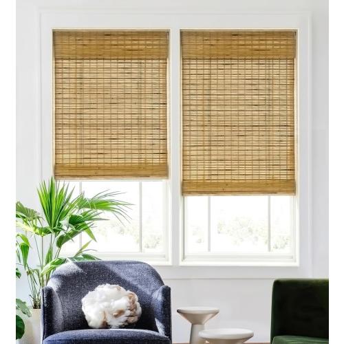 LazBlinds No Tools No Drill Cordless Bamboo Roman Shades, Light Filtering Window Treatment, Roll Up Bamboo Blinds for Windows 36'' W x 64'' H, Dali Native
