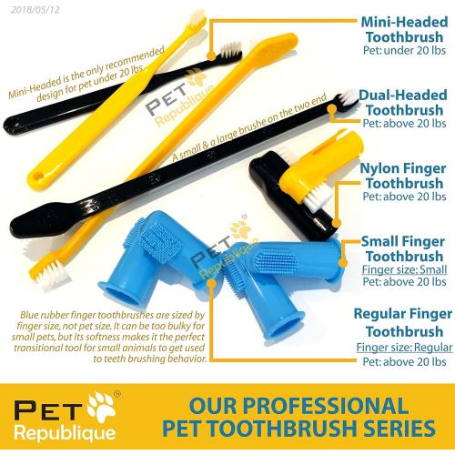 Pet Republique Dog Toothbrush Set of 6 – Dual Headed Dental Hygiene Brushes for Small to Large Dogs, Cats, and Most Pets