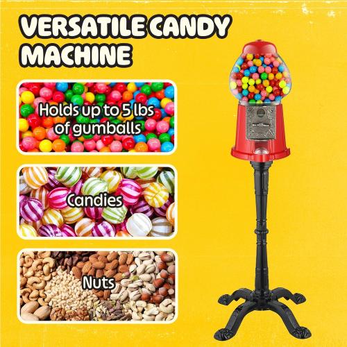 Great Northern Popcorn Company 6260 15 Vintage Candy Gumball Machine & Bank with Stand - Everyone Loves Gumballs!, red | Vintage Style Bubble Gum Machine with Glass Globe and Metal Base - Gum Ball or Candy Dispenser