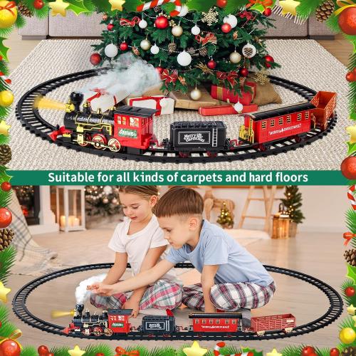 Christmas Train Sets for Around The Tree,Kids Train Set Steam Trains for Boys Girls,Sounds & Lights, for Kids 4 5 6 7 8   Years Party Favors Party Decorations