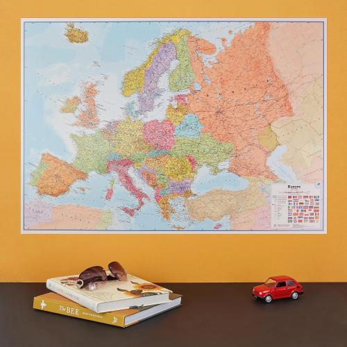 Maps International Large Political Europe Educational Wall Map Poster - Front Sheet Laminated - 33.1 x 46.8 inches