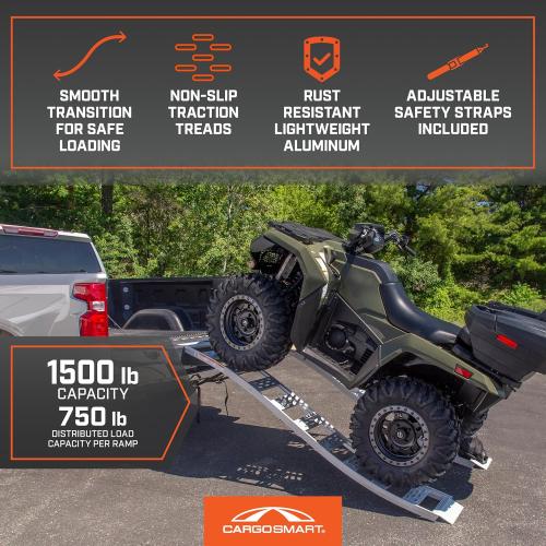 Aluminum Fixed S-Curve Ramp with Treads (2pk) – Easily and Safely Load and Unload Your Light Equipment, Lawn Tractors, ATVs and More, 12” W x 90”