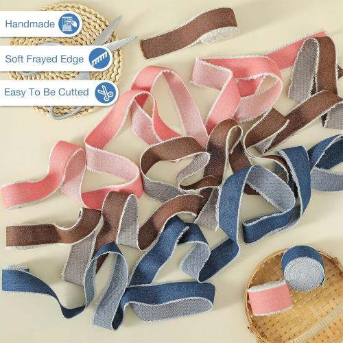Pretty Jolly Blue Denim Ribbon for Crafts Handmade Rustic Frayed Cotton Jean Fabric Ribbon for Flower Bouquet 15 Yards 1 Inch Cloth Ribbons for Gift Wrapping Hair Sewing Accessories Holiday Decor