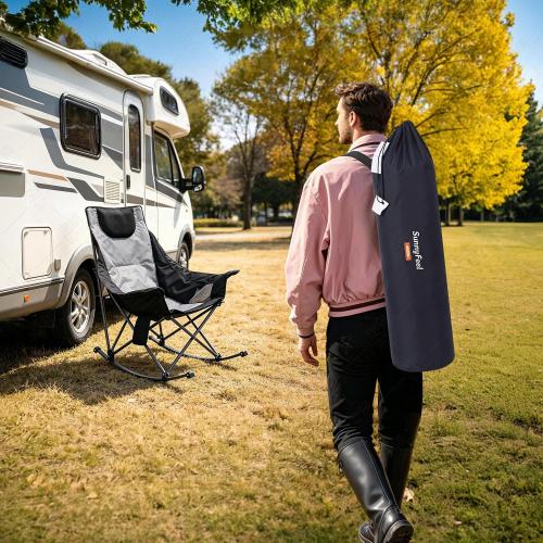 SUNNYFEEL Oversized Heated Rocking Camping Chair, Fully Padded Patio Chair with Side Pocket, High Back Portable Lawn Recliner with Carry Bag, Outdoor Rocker Camp Chair for Adults Heavy Duty 500 LBS