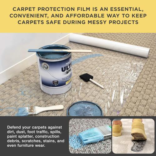 Dura-Gold Carpet Protection Film, 24-inch x 200-foot Roll, Clear Plastic Carpet Protector, Self-Adhesive Plastic for Temporary Stair, Rug, and Floor Protection