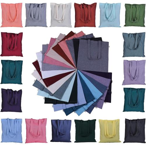 ATMOS GREEN 12 pack 15 X 16 inch with long handle ASSORTED Colors 5.5 oz Recycled cotton canvas reusable grocery bags eco friendly super strong MADE in INDIA