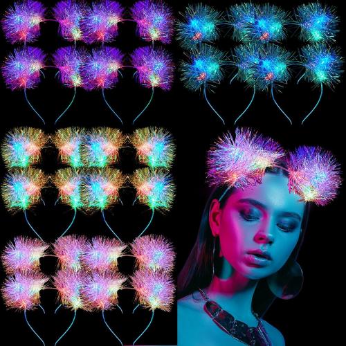 Juexica 16 Pcs Lighted Cat Ears Headband with Color Change LED Cat Headband Rave Hair Accessories for Women (Classic Color)