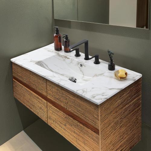 JONATHAN Y SNK1003C Ancillary 3-Hole 36 in. W x 18.25 in. D Classic Contemporary Rectangular Ceramic Single Sink Basin Vanity Top, White Marble Effect