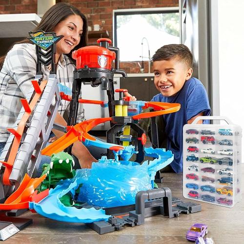 KISLANE Double Sided Storage Case for 48 Toy Cars, Matchbox Cars, Portable Transparent Storage Case with 48 Compartments, Case Only (Transparent)…