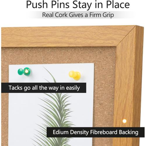 Board2by Cork Board Bulletin Board 18 x 24, Wood Framed Corkboards for Wall Decor, Hanging Office Message Board, Large Wall Mounted Notice Pin Board with 15 Push Pins for School, Home & Office