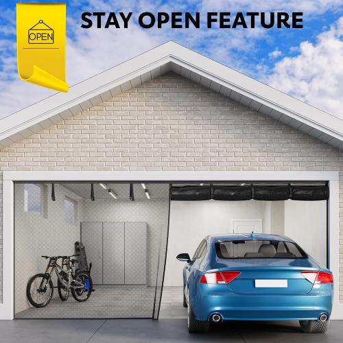 AUGO Garage Door Screen Magnetic Closure - Garage Screen Doors for 2 Car Garage Pull Down - Magnetic Screen Door Mesh - Heavy Duty Weighted Bottom - Pet & Kid Friendly - Keep Open Feature - 16' x 7'