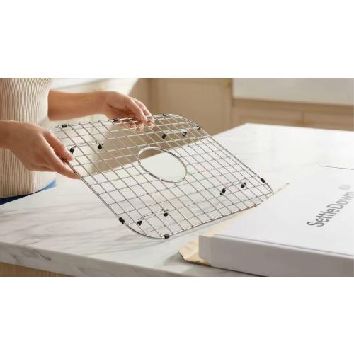 Sink Protector Grid 26-1/16 x 14-1/16,Centered Drain with Corner Radius 3-1/2, Stainless Steel Material(Centered Drain)
