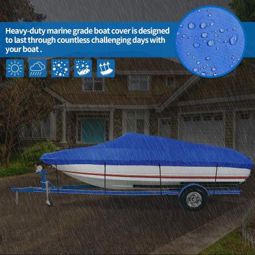 iCOVER Trailerable Boat Cover- 17'-19' Heavy Duty Waterproof Tarp Covers with Storage Bag, Fits V-Hull, Fish&Ski, Pro-Style, Fishing, Runabout, Bass Boats, up to 17ft-19ft Long X 96 Wide