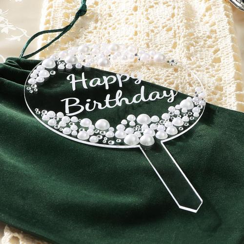 Coucoland Birthday Cake Topper - Round Acrylic Cake Decor with Sparkling Rhinestones and Pearls for Party Supplies