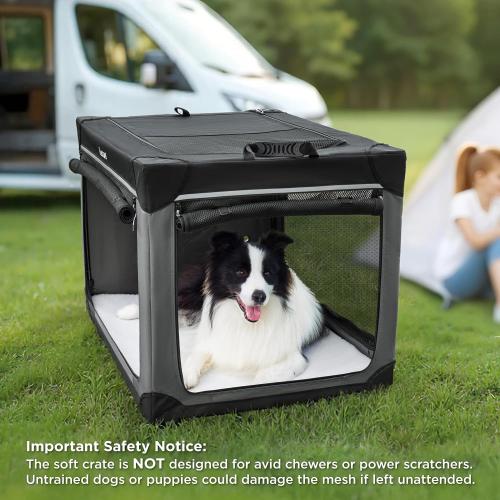 Lesure Soft Collapsible Dog Crate - 36 Inch Portable Travel Crate for Large Dogs Indoor & Outdoor, 4-Door Foldable Pet Kennel with Durable Mesh Windows, Black