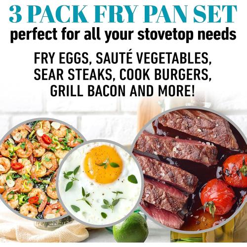 Gotham Steel 3 Piece Nonstick Ceramic Fry Pans Set, 8', 10' & 12', Nonstick Skillet Set, Omelet Pan, PFOA Free, Dishwasher Safe, Cool Touch Handle - silver