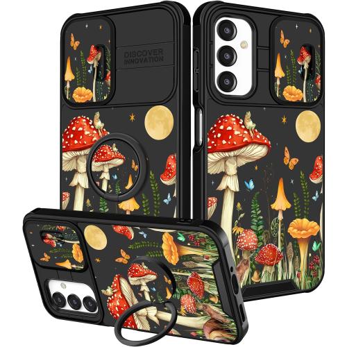 for Samsung Galaxy A16/A17 5G Phone Case - Women Girls Cute Phone Cover Girly Pretty Aesthetic Mushroom Unique Design with Camera Cover Ring Stand Funda for Galaxy A16/A17 5G Case