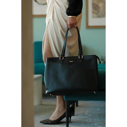 LOVEVOOK Laptop Tote Bag for Women 15.6 Inch Waterproof Leather Computer Bags Business Office Work Briefcase Black