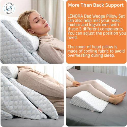 Adjustable Orthopedic Bed Wedge Pillow Set, Reading Pillow & Back Support for Sleeping, Memory Foam Wedge for Lower Back, Knee and Leg Pain, Acid Reflux, Snoring, Post Surgery Recovery
