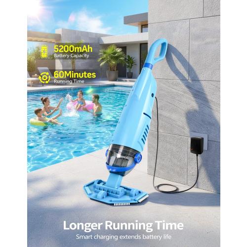 KimPump Cordless Pool Vacuum Cleaner with 4 Filter Bags, Suitable for Ultra-fine Impurity Filtration, 20.5 GPM Handheld Pool Vacuum for Above Ground & Inground Pools, Spa Vacuum for Hot Tub-Lightblue