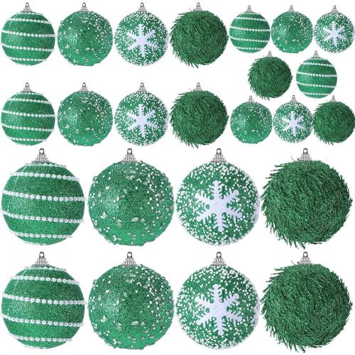 Color red and white 24 Pcs Glitter Christmas Tree Ornaments, Assorted Sizes Sequin Snowflake Shatterproof Christmas Ball Hanging Ornament Set for Xmas Holiday Party New Year Home Decorations