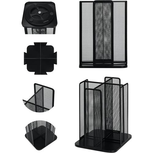 Annova Paper/Plastic Cup and Lid Holder Plastic Storage Organizer, 360°Rotating Coffee Mup Dispenser with 4 Compartments, Multifunctional Storage Rack for Home, Office, Bar, Coffee Shop (Black)