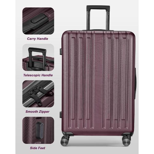Size 28 inch Color Red Luggage Hardside Lightweight Suitcase with Spinner Wheels TSA Lock for Travel Business,Wine