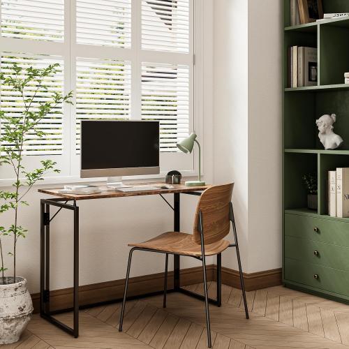 Folding Desk 40 Inch - No Assembly Small Foldable Desk for Small Space Minimalist, Space Saving Collapsible Compact Desks Portable Table for Craft, Writing, Study and Work