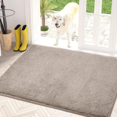 PURRUGS Dirt Trapping Door Mat 34 x 59, Non-Slip Machine Washable Entry Rug, Shoe Scraper, Dog Doormat, Super Absorbent Welcome Mat for Front & Back Door, Muddy Shoes & Paws, Taupe