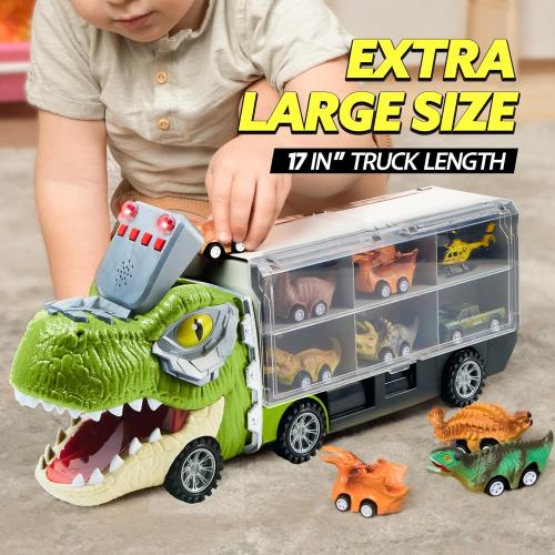 JOYIN 13 in 1 Dinosaur Toys for Kids 3-5, Dinosaur Truck with 12 Pull Back Cars, Birthday Gifts Toys for 3 4 5  Year Old Boy, Transport Carrier Truck for Toddlers, Easter Kids Gifts