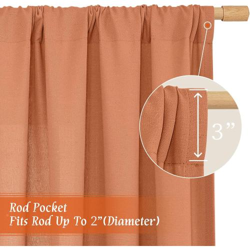 LAMIT Cafe Linen Curtains 36 Inch Length for Small Windows, Rod Pocket Light Filtering Drapes Boho Privacy Window Panels for Kitchen/Bathroom, 2 Panels, 42 x 36 Inch, Terracotta