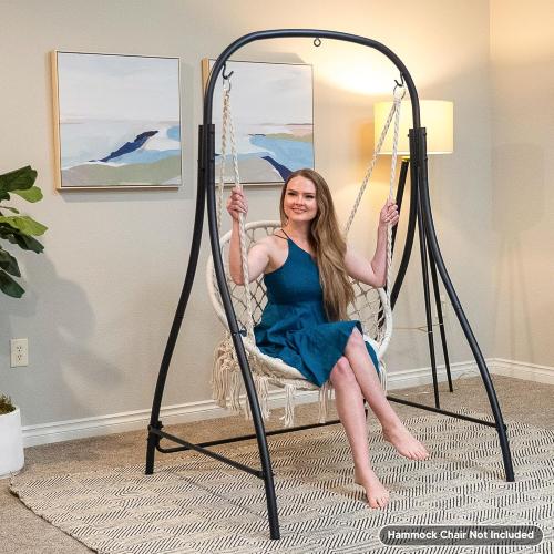 SUNCREAT Hammock Chair Stand, Heavy-Duty Steel Hammock Stand, 400 lbs Capacity, Adjustable Height, Dual-use Swing Stand for Outdoor Indoor, Hammock Chair not Included, Black