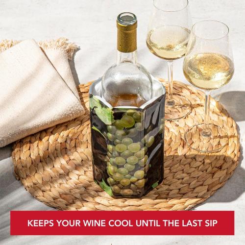 Vacu Vin Active Wine Cooler - Flexible Insulated Chiller For Standard Size Bottles - Keeps Drinks Refreshingly Cold - Durable & Easy To Use - Premium Design For Any Occasions, Wine Grapes Print