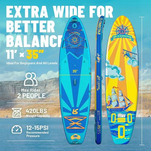 Journey 11'6 / 11'×34 / 11'×35 Extra Wide Paddle Board, One-Stop Premium SUP Board Accessories, Tailored Fins, Stable Inflatable Stand Up Paddle Boards for Youth/Adults of All Skill Levels