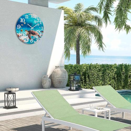 Outdoor Clocks Waterproof Outdoor Coastal Beach Ocean Wall Clocks for Patio Pool Garden Home Decor(14 Inch,Blue,Sea Turtle)