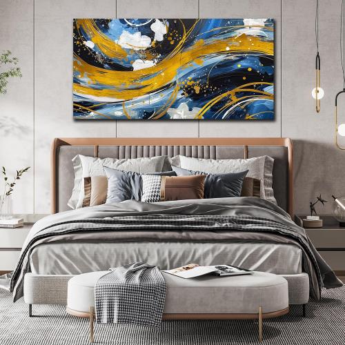 ENTANUB Abstract Canvas Wall Art for Living Room, Gold and Blue Wall Decor for Bedroom, Print Paintings Artwork, Size 29x59 Inches