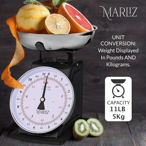MARLIZ Kitchen Scale 11Lb/5Kg with 2 Bowls |Mechanical dial Scale| Vintage Kitchen Scale| Pesa para alimentos| bascula de cocina|Red|Bakers Scale