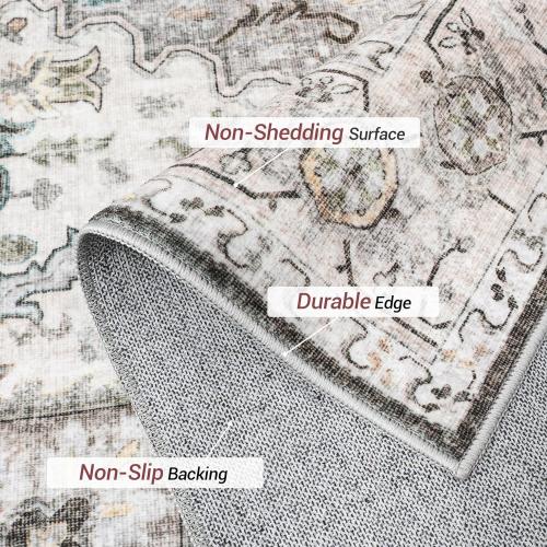 Madane Washable Runner Rug - 2x8 Runners for Hallways Kitchen Non-Slip Runner Rugs Ultra-Thin Laundry Room Rug Throw Carpet Runner for Entrance Living Dinning Room Foyer (Ivory/Brown, 2 x 8)