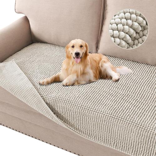 H.VERSAILTEX Plush Chenille Dog Bed Cover Thick Soft Sofa Cover for 3 Cushion Couch Anti Slip Couch Cover Furniture Protector for Dog, Pet, Cat (35 x 74, Oatmeal)