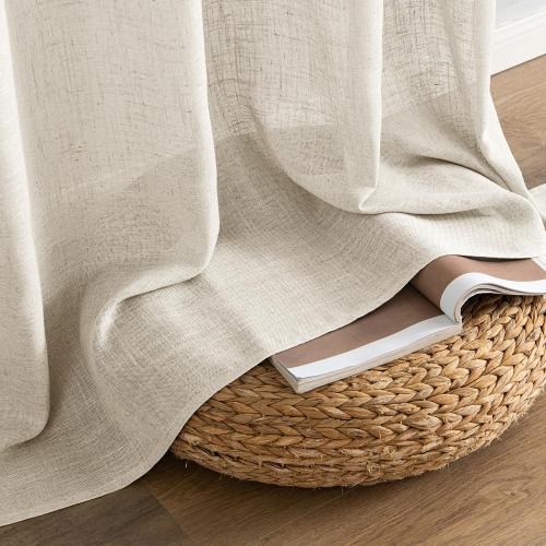 MIULEE Cream Linen Curtains 84 Inch Length 2 Panels for Bedroom Living Room, Soft Linen Textured Window Drapes Semi Sheer Light Filtering Back Tab Rod Pocket Farmhouse Modern Burlap Look Decor