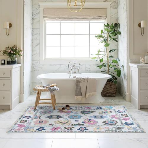 Fame Living Colorful Oushak Rug, Modern, Vintage, Turkish, Eclectic, Floral, Pastel, Washable, Large Area Rugs for Living Room, Dining, Bedroom, Girls, Boys, 7'5x9'8