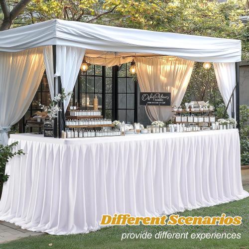 Wish Care 9ft Long White Table Skirt for Rectangle Tables Decorations - Wrinkle Resistant Polyester Pleated Table Skirting Desk Skirt for Office Baby Shower Birthday Party Wedding Banquet