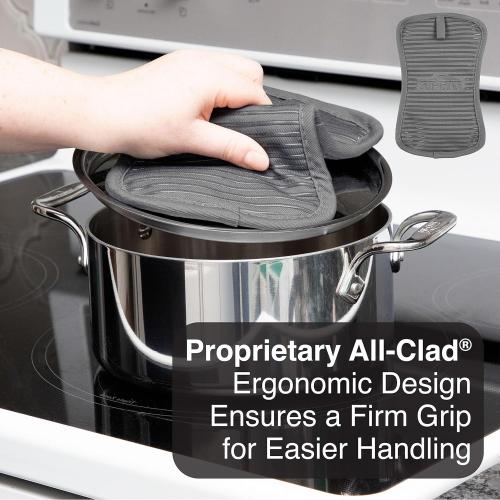 All-Clad Premium Pot Holder & Heating Pad, (2-Pack) Heat Resistant to 500 Degrees, 100% Cotton 10x6.25 for Kitchen and Barbeque, Pewter