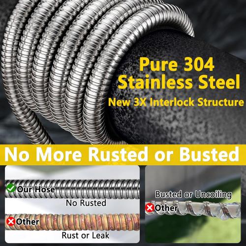200 ft Stainless Steel Garden Hose - 2025 Upgraded Metal Water hose - Flexible Water Hose Pipes with Latex Core, 3/4 Solid Brass Connector - No-Expandable Garden Hoses