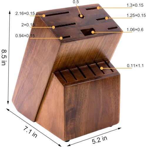RedCall Universal Knife Block Holder,Large Wood Bamboo Knife Block without Knives,14 Slot Universal Knife Holder Countertop,Butcher Block Knife Storage Organizer for Kitchen (Brown)