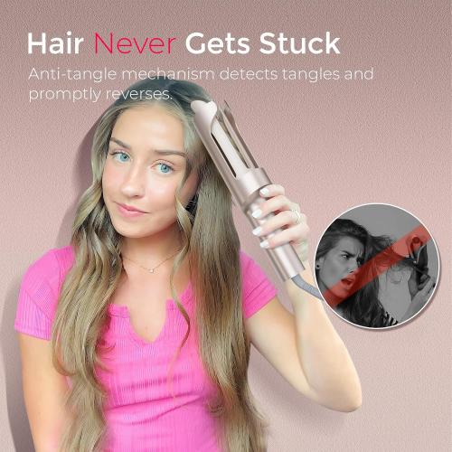 TYMO CurlPro Plus Automatic Rotating Curling Iron - Upgraded Long Barrel Curling Wand for Beach Waves & Long Hair, Ceramic Hair Curler for Women, Anti-Scald, 600M Ionic, Dual Voltage, Gold, 1 Inch
