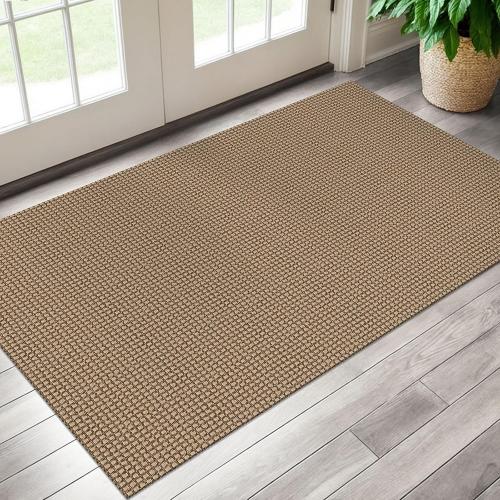 EARTHALL Woven Area Rug 3x5 Ft Washable Rugs for Entryway Braided Non Slip Rubber Backed Throw Rugs Door Mat Indoor Outdoor Entrance Cotton Carpet for Kitchen Foyer Front Door, Orange/Tan/Brown